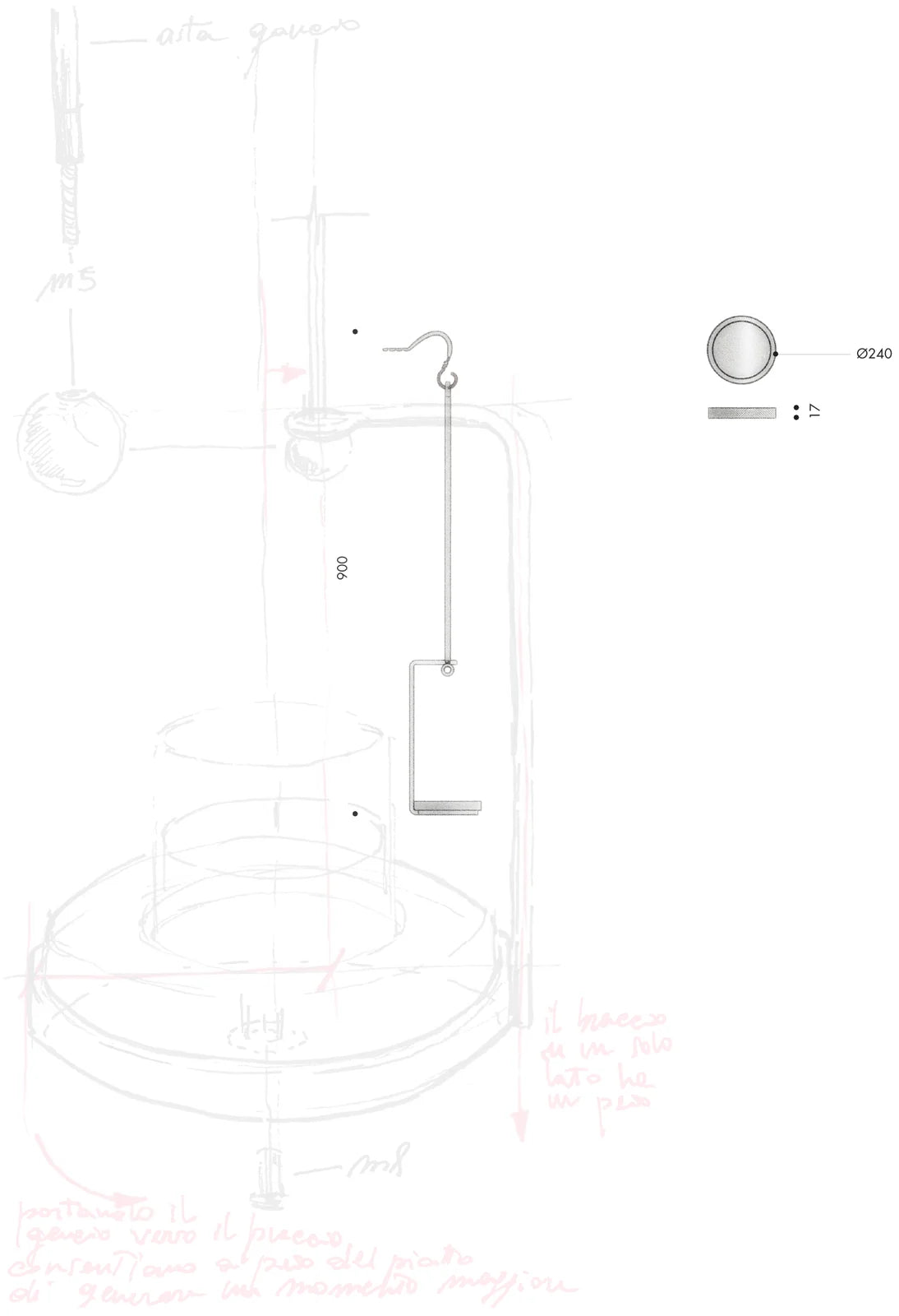 disegno tecnico di baciamano lanterna