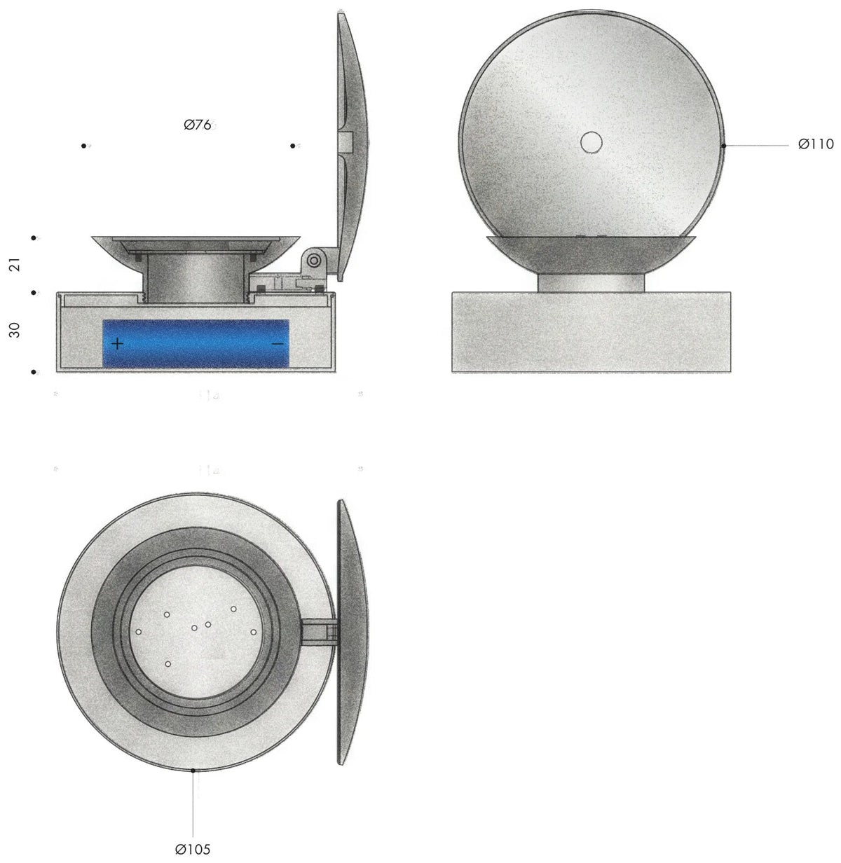 disegno tecnico di lume olimpico ribassato led a batterie